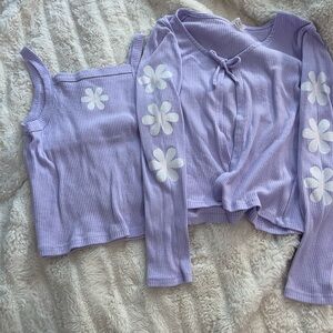 Wonder Nation Lavender Ribbed Top and Cardigan Set 🦢
